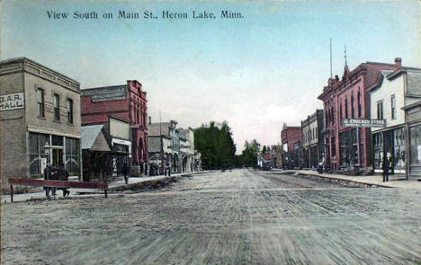 View south on Main Street, Heron Lake Minnesota, 1910's?