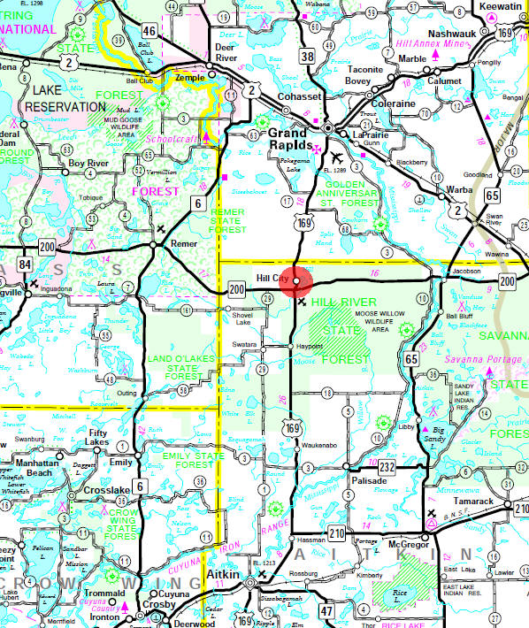 Minnesota State Highway Map of the Hill City Minnesota area