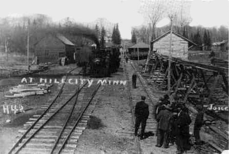 The Hill City and Western Railroad train backing into the Depot at Hill City, 1920