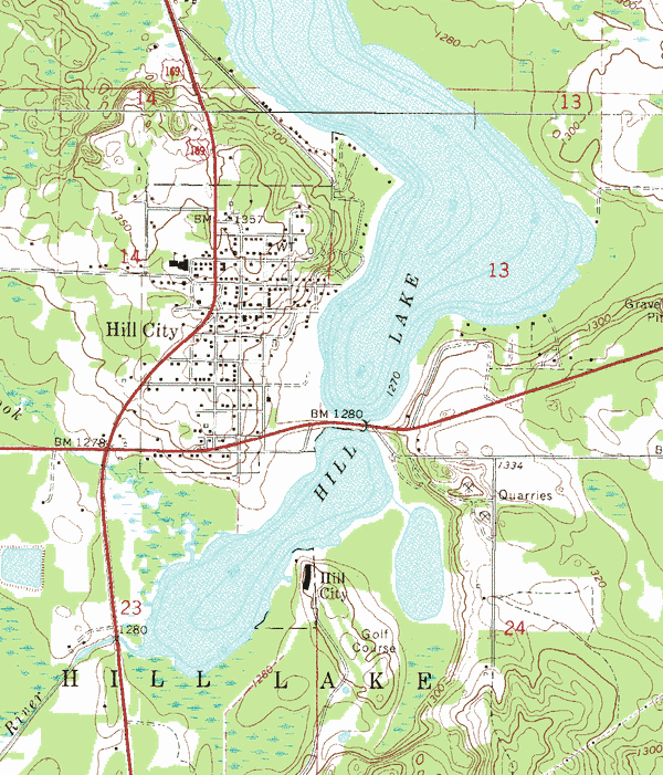 Topographic map of the Hill City Minnesota area