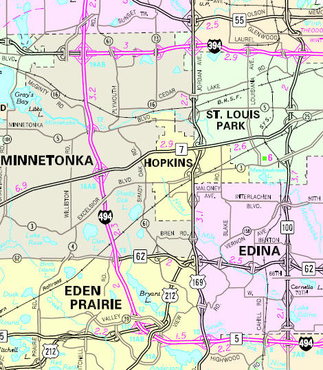 Minnesota State Highway Map of the Hopkins Minnesota area