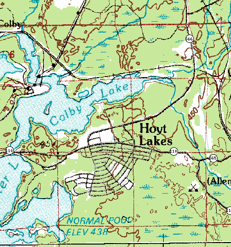 Topographic Map of Hoyt Lakes Minnesota