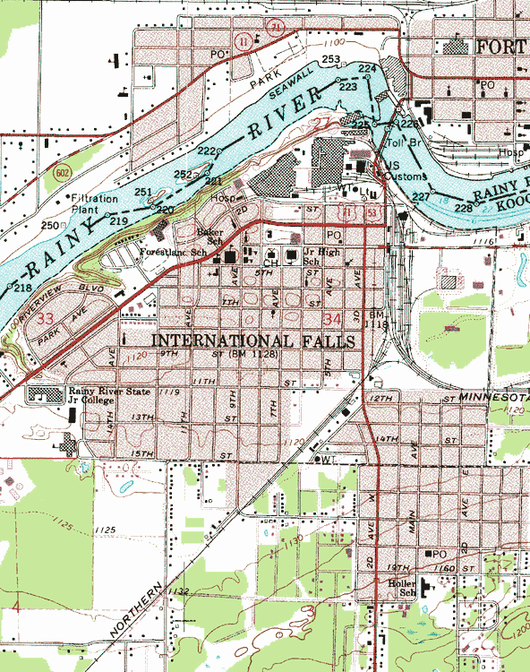 Topographic map of the International Falls Minnesota area