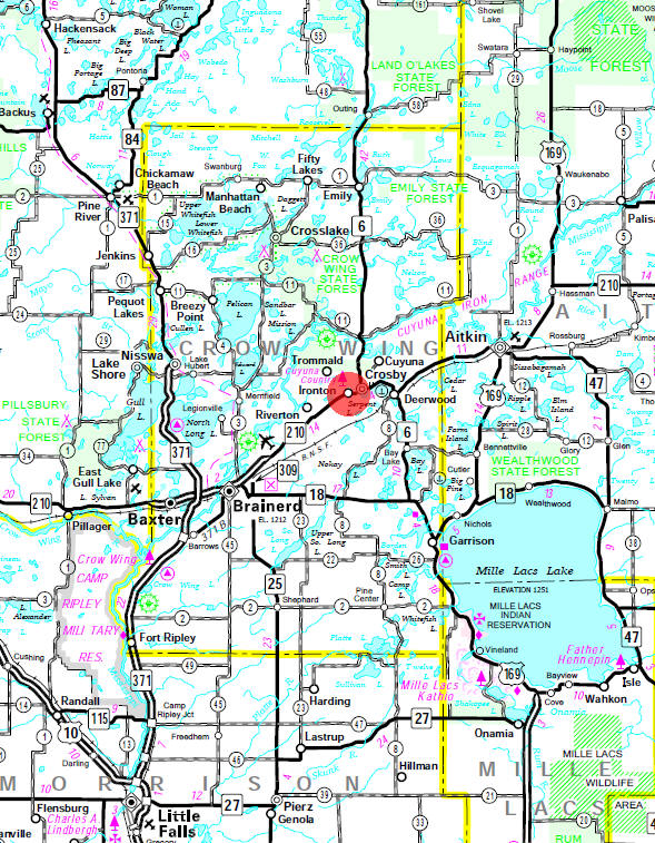Minnesota State Highway Map of the Ironton Minnesota area