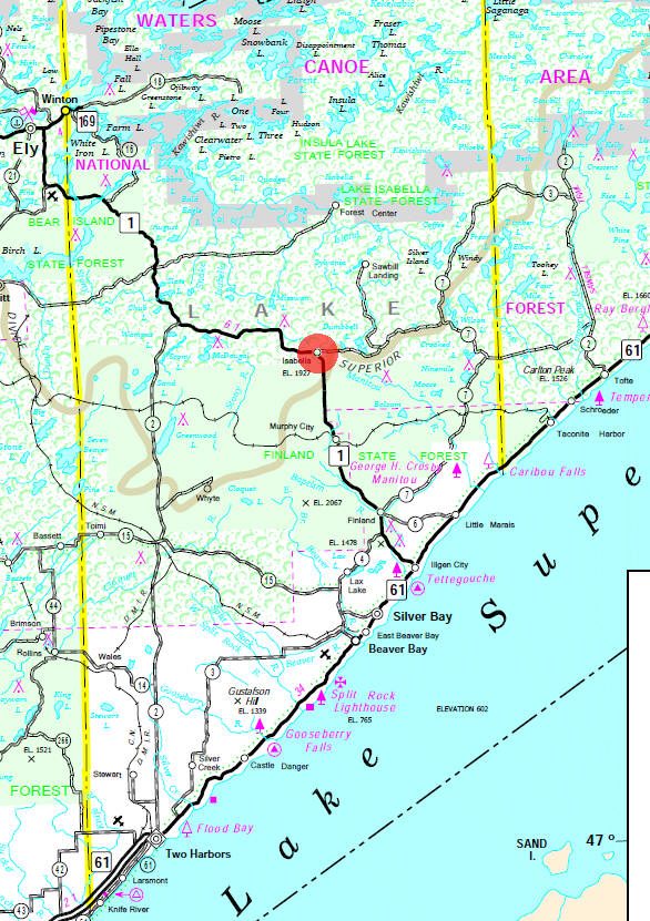 Minnesota State Highway Map of the Isabella Minnesota area 