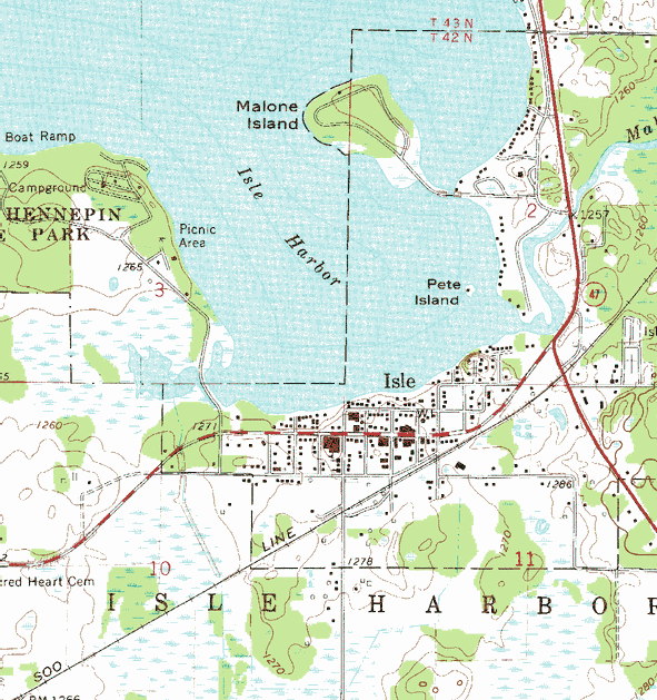 Topographic map of the Isle Minnesota area