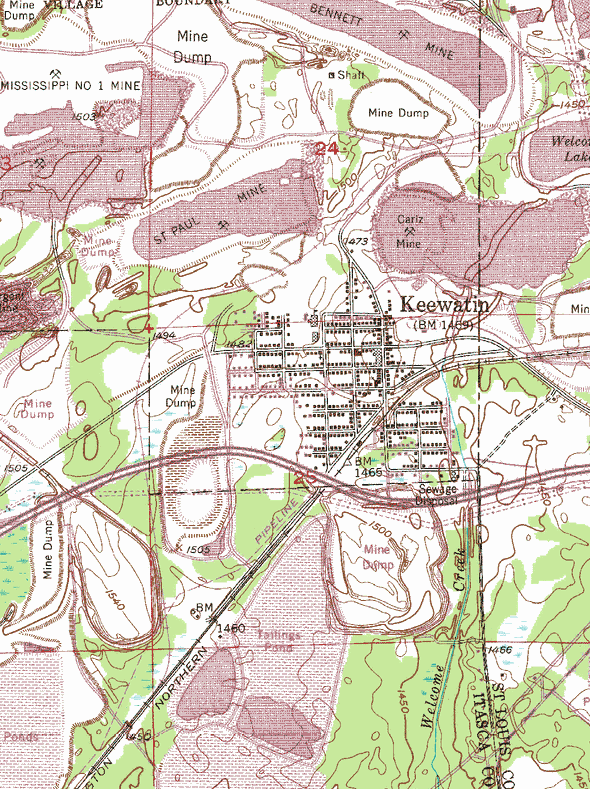 Topographic map of the Keewatin Minnesota area