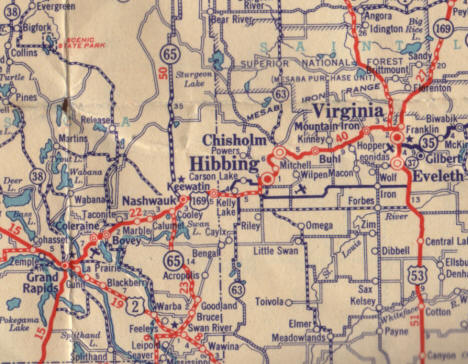 Highway map circa 1934 of the Keewatin area