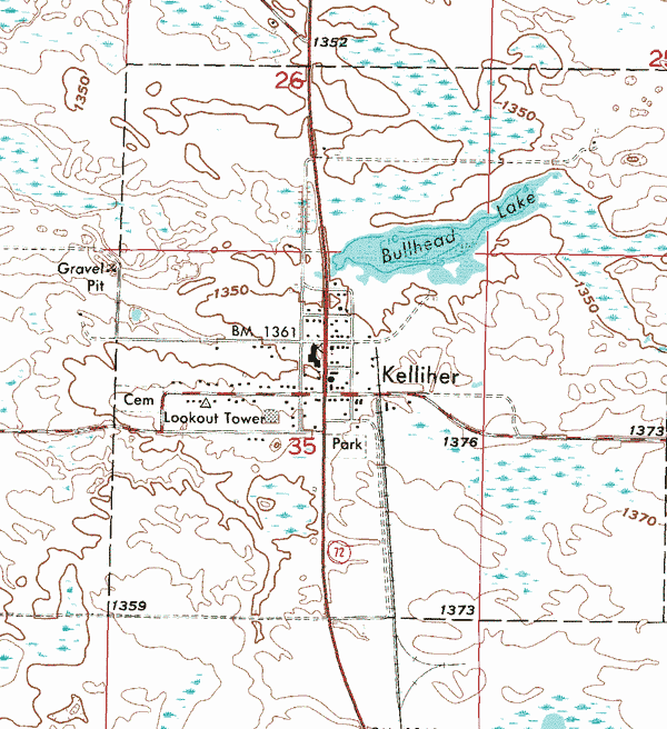 Topographic map of the Kelliher Minnesota area