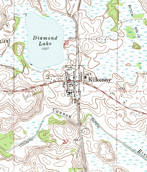 Topographic map of the Kilkenny Minnesota area