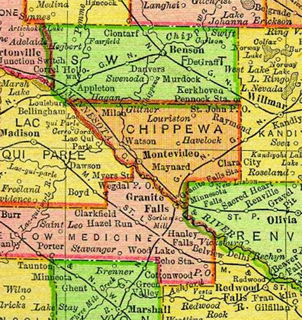 1895 Map of Lac qui Parle County Minnesota