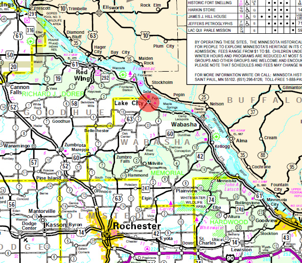 Minnesota State Highway Map of the Lake City Minnesota area
