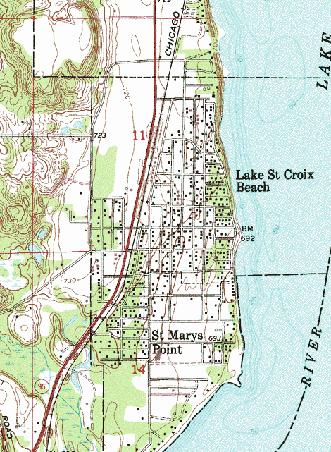 Topographic map of the Lake St. Croix Beach Minnesota area