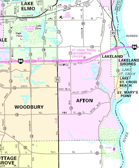 Minnesota State Highway Map of the Lake St. Croix Beach Minnesota area