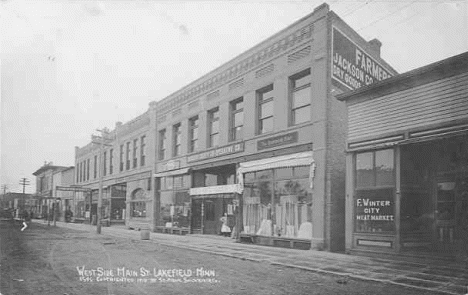 West side of Main Street, Lakefield Minnesota, 1910's