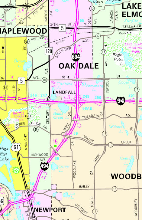 Minnesota State Highway Map of the Landfall Minnesota area