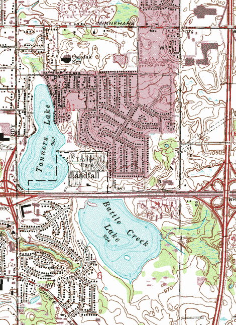 Topographic map of the Landfall Minnesota area