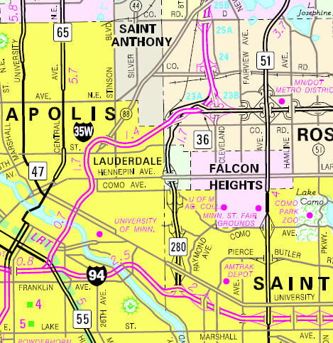 Minnesota State Highway Map of the Lauderdale Minnesota area