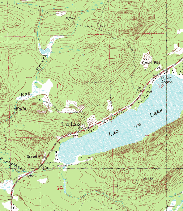 Topographic map of the Lax Lake Minnesota area