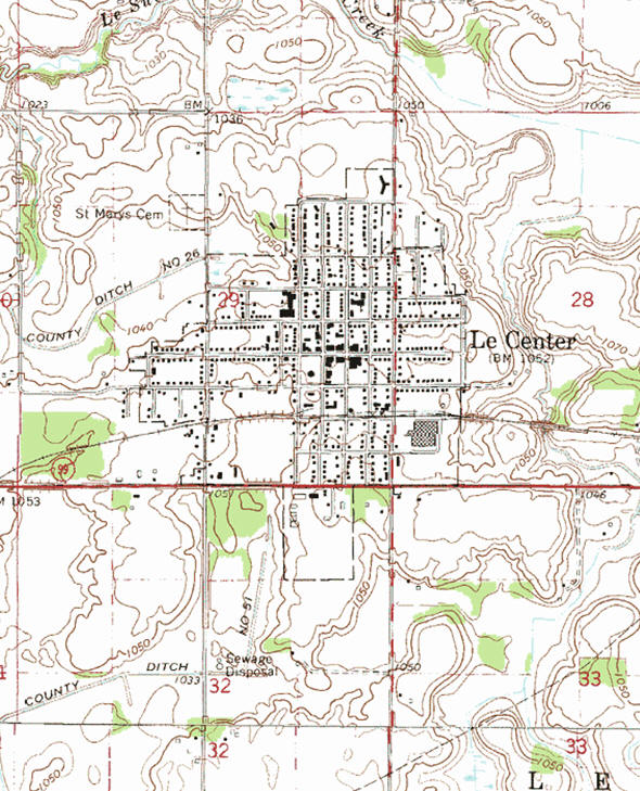 Topographic map of the Le Center Minnesota area