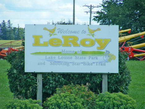 Welcome sign, Le Roy Minnesota, 2010
