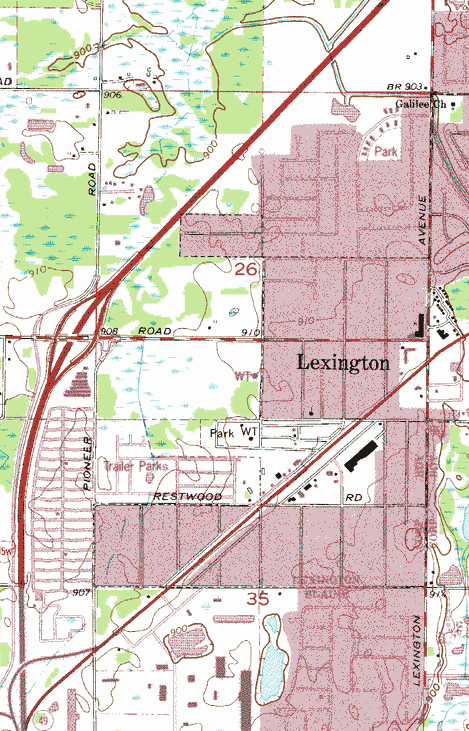 Topographic map of the Lexington Minnesota area