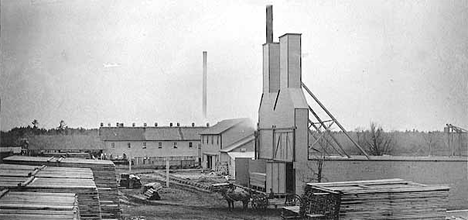 Pine Tree Sawmill lumber yard, Little Falls Minnesota, 1885