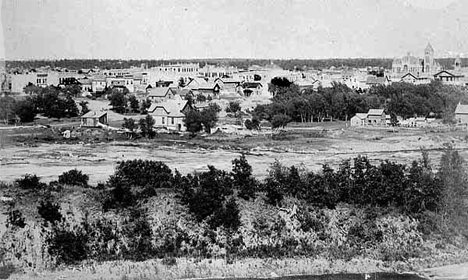 Little Falls Minnesota, view across river, 1890