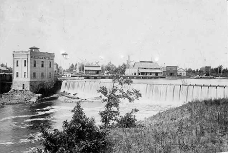 The Little Falls Water Power Company and other businesses near the dam, Little Falls Minnesota, 1904 