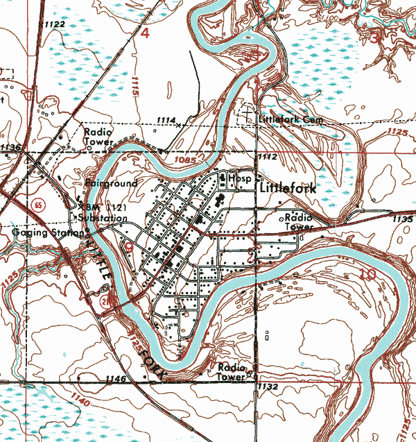 Topographic map of the Littlefork Minnesota area