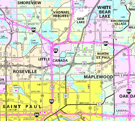 Minnesota State Highway Map of the Little Canada Minnesota area