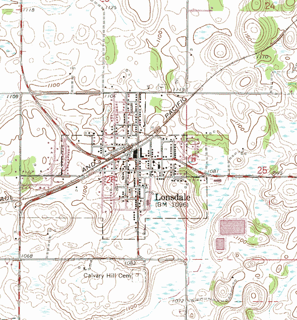 Topographic map of the Lonsdale Minnesota area