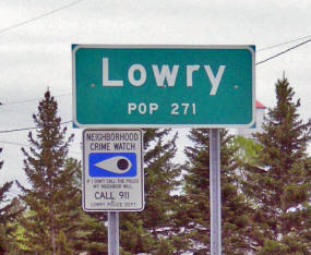 Lowry Minnesota population sign