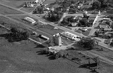 Aerial view, Elevator and surrounding area, Lowry Minnesota, 1972