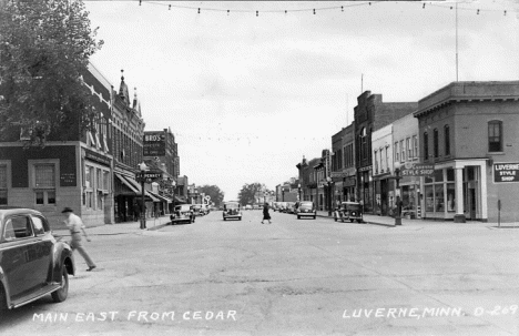 Main Street east from Cedar, Luverne Minnesota, 1940's