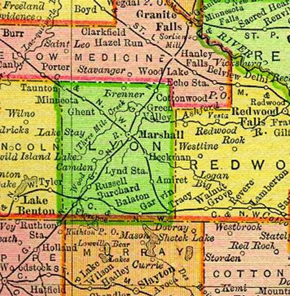 1895 Map of Lyon County Minnesota