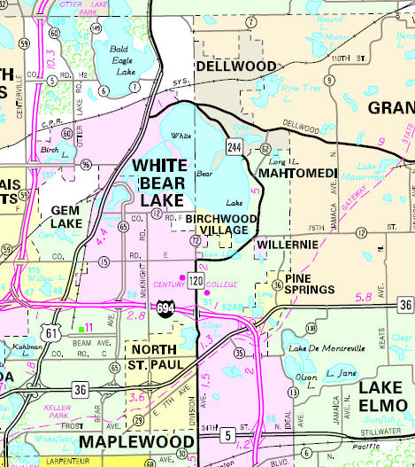 Minnesota State Highway Map of the Mahtomedi Minnesota area