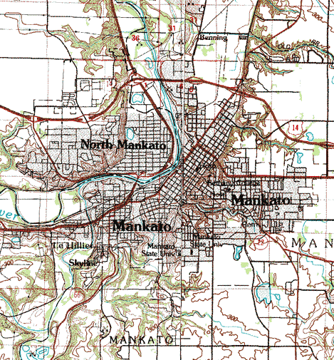 Topographic map of the Mankato Minnesota area