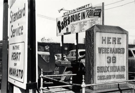 Standard Service, Baff's Drive Inn, and Historical Monument, Mankato, 1950's