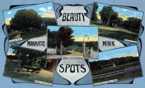 Multiple views of Mankato area parks, 1913