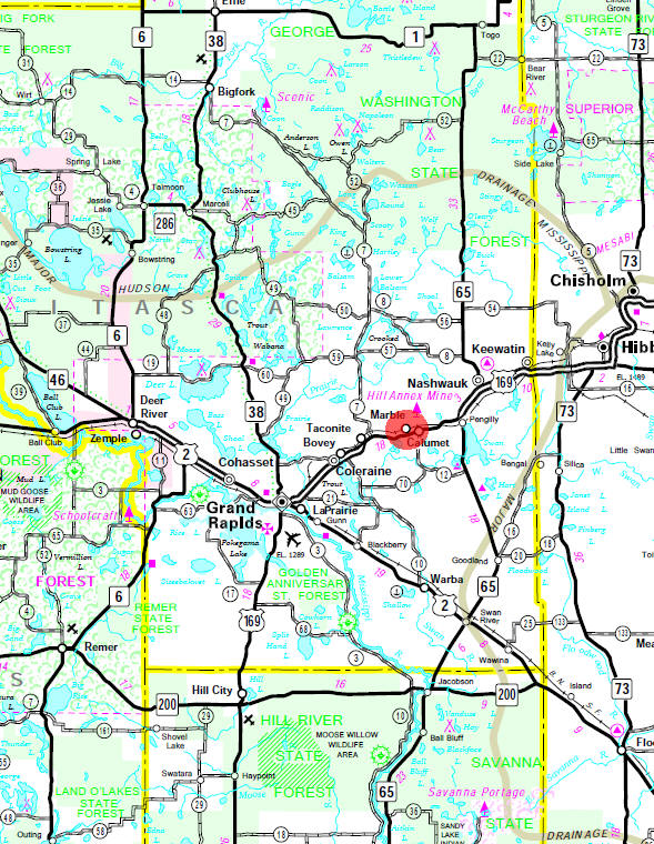 Minnesota State Highway Map of the Marble Minnesota area