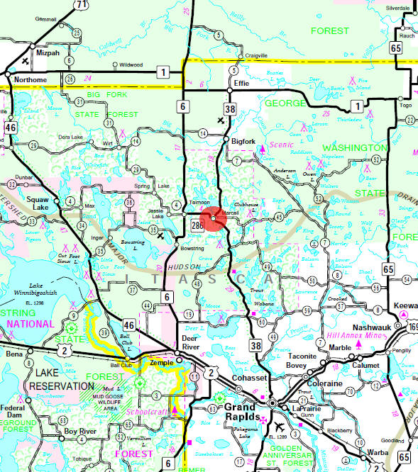 Minnesota State Highway Map of the Marcell Minnesota area