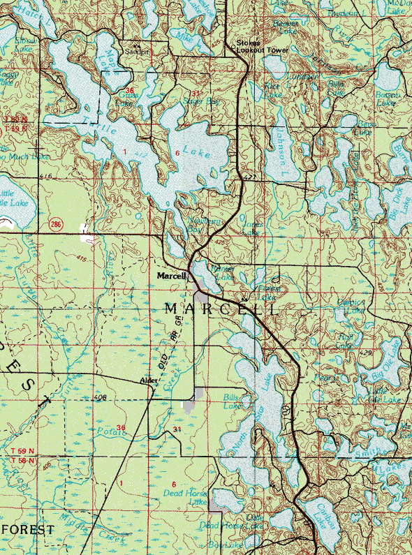 Topographic map of the Marcell Minnesota area