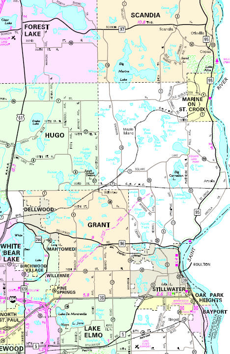 Minnesota State Highway Map of the Marine on St. Croix Minnesota area