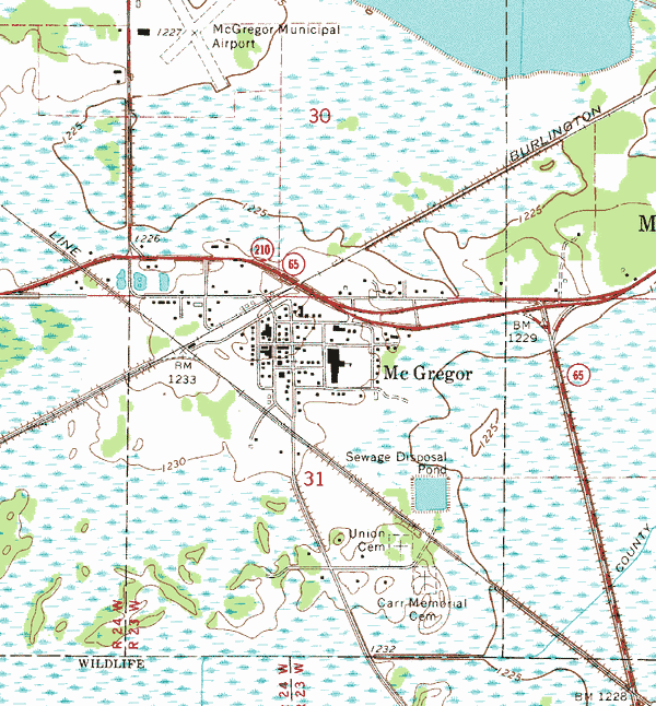 Topographic map of the McGregor Minnesota area
