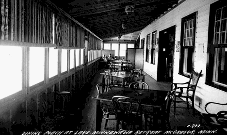 Dining porch, Lake Minnewawa Retreat near McGregor Minnesota, 1925