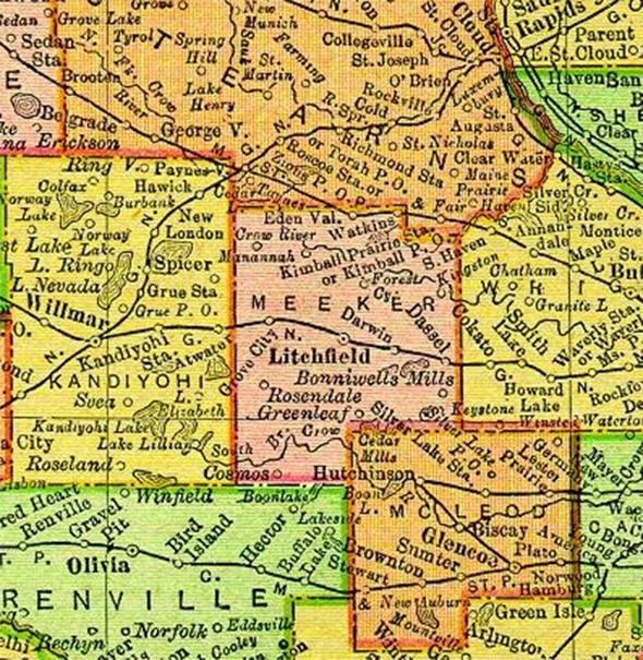 1895 Map of Meeker County Minnesota