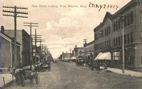 Main Street looking west, Melrose Minnesota, 1909