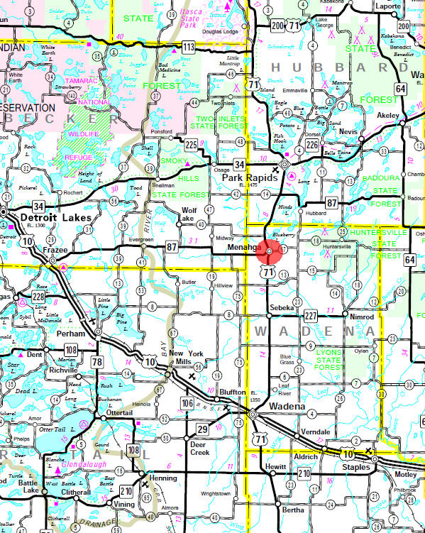 Minnesota State Highway Map of the Menahga Minnesota area