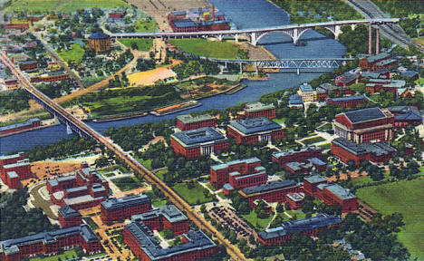 Aerial view, University of Minnesota campus, Minneapolis Minnesota, 1942